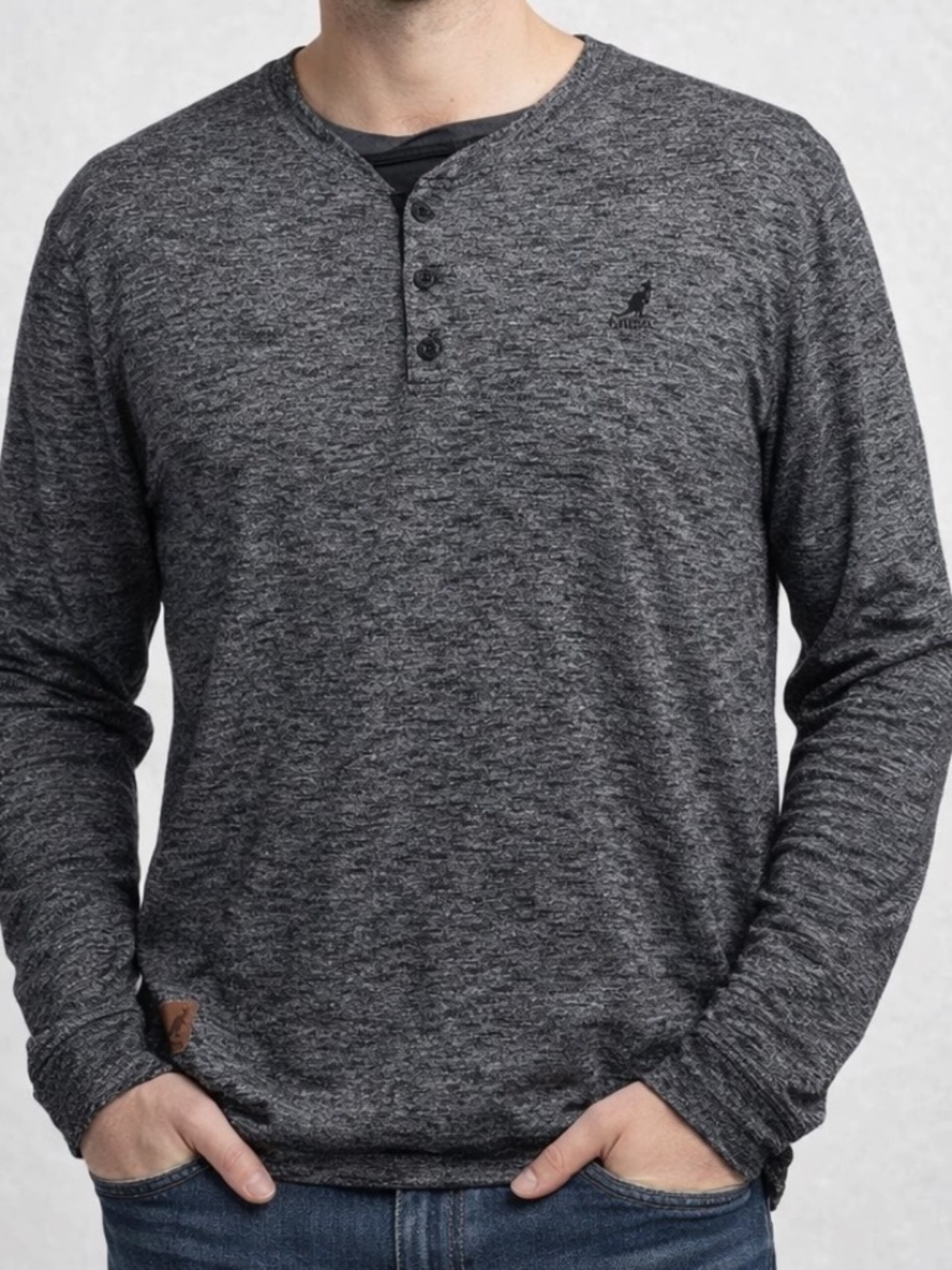 Kangol Henley Shirt Mens Size XL Gray Heathered Preppy Soft Long Sleeve
